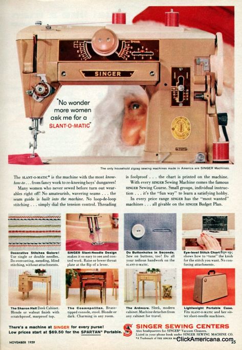 Yes, because ONLY women would want to sew.  singer-vintage-sewing-machine-ad-1959 Dressmaking Tools, Sewing Images, Sewing Artwork, Singer Sewing Machines, Sewing Machines Best, Vintage Sewing Notions, Vintage Singer, Machines Fabric, Sewing Courses