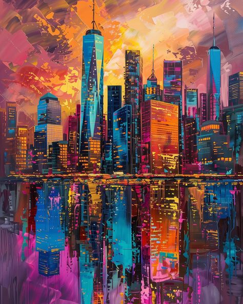 Skyline Symphony 🌆🎨 Dive into the “Skyline Symphony”, where the city’s heart beats in vibrant hues and bold strokes. This artwork sings with the colors of twilight over the metropolitan skyline, reflecting both the energy and the serene moments of urban life. It’s a perfect piece for anyone looking to bring the dynamic spirit of the city into their living space. #CityscapeArt #UrbanArt #popart #HomeDecor #ArtCollectors #InteriorDesign #GalleryArt #VibrantArt #ArtForSale #ArtDaily #CreativeA... Skyline Mural, City Scape Painting, Colorful Landscape Paintings, City People, Cityscape Art, S Heart, Playlist Covers, Future City, Music City