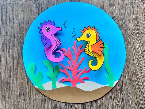 Sea animal paper crafts for kids Water Animals Crafts For Kids, Sea Horse Crafts For Kids, Seahorse Craft For Kids, Sea Animals Paper Craft, Seahorse Craft Preschool, Sea Horse Craft, Seahorse Art For Kids, 3d Seahorse Craft, Paper Plate Seahorse