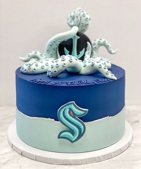 Kraken Cake, Seattle Kraken, First Bday, Kraken, Birthday Cakes, Cake Ideas, Nhl, Cake Decorating, Seattle