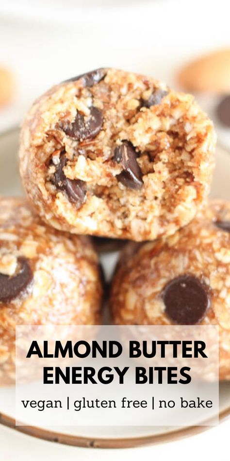 Almond Butter Energy Balls, Almond Butter Oatmeal, Vegan Energy Balls, Almond Snack, Almond Butter Recipes, No Bake Energy Bites, Gluten Free Protein, Energy Ball Recipe, Snack Bites