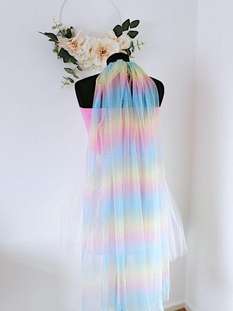 Wedding Veil Colorful, White And Rainbow Wedding Dress, Iridescent Wedding Veil, Plus Size Wedding Dresses Rainbow, Rainbow Veil Wedding, Grey Flower Girl Dress, Elegant Flower Girl Dress, Rainbow Wedding Dress, Gray Flower Girl