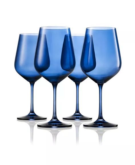 Sheer Stemmed Wine Glasses, Set of 4 | Macys (US) Colored Wine Glasses, Blue Wine Glasses, Wine Glass Cup, Bordeaux Wine, Red Wine Glasses, Colored Glassware, Wine Glass Set, Glassware Collection, Wine Goblets