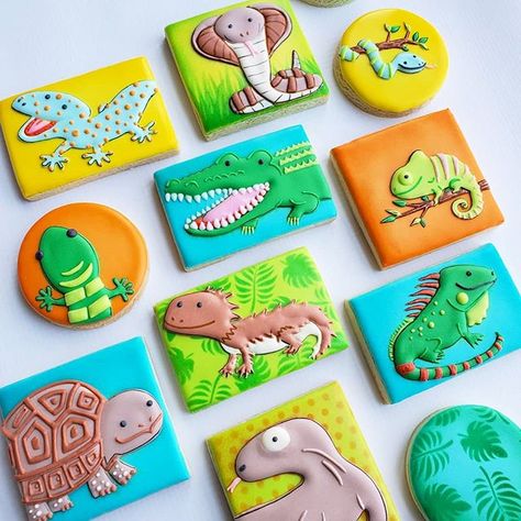 Reptile Cookies, Third Birthday Ideas, Critical Illness, Cute Reptiles, 2 Birthday, Cookies Decorated, Third Birthday, Birthday Cookies, Cookie Designs