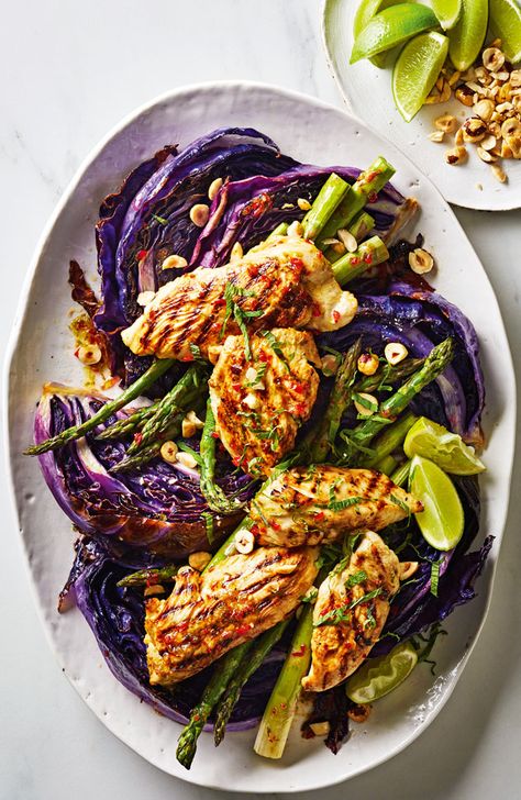 Cabbage With Chicken, Spring Feast, Cabbage Wedges, Roasted Cabbage Wedges, Chargrilled Chicken, Food Nutrition Facts, Chicken Roasted, Roasted Cabbage, Nutrition Guide