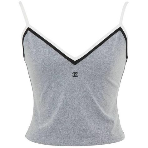 Preowned Chanel Grey Cropped Tank Top With Cc Logos ($780) ❤ liked on Polyvore featuring tops, shirts, tank tops, grey, crop tank, gray tank top, shirts & tops, grey tank top and crop shirts Chanel Tank Top, Chanel Shirt, Mode Chanel, Grey Crop Top, Graphic Tank Tops, Gray Tank, Cotton Tank Top, Grey Shirt, Dream Clothes