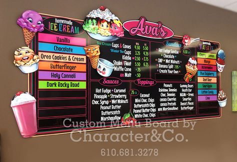 Menu Boards | Character&Company Menu Board Design Ideas, Board Design Ideas, Apple Rainbow, Menu Board Restaurant, Menu Board Design, Beer Sauce, Menu Sans Gluten, Ice Cream Menu, Ice Cream Business