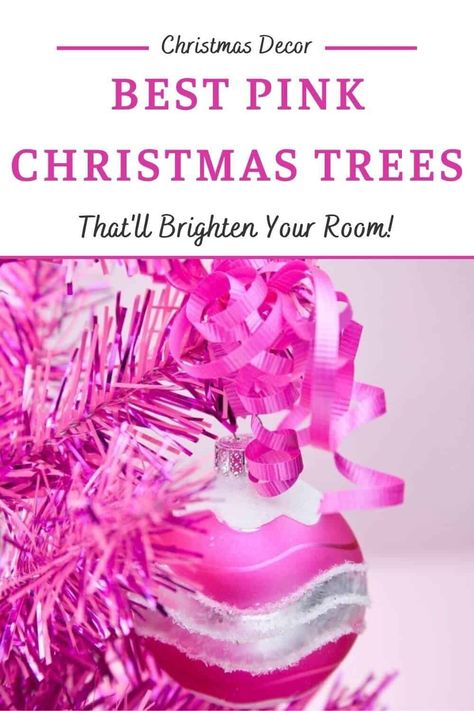 Best Pink Christmas Trees - A selection of the best pink Xmas trees, whether you're looking for a blush pink tree, vintage pink Christmas tree, or a hot pink one! Hot Pink Christmas Tree Decorations, Hot Pink And Gold Christmas Tree, Hot Pink Christmas Aesthetic, Hot Pink Christmas Tree, Hot Pink Christmas, Pink Xmas Tree, Pink Christmas Tree Decorations, Pink Christmas Trees, Vintage Pink Christmas