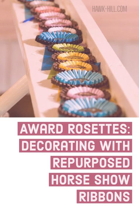 Decorating with award rosettes Horseback Riding Ribbon Displays, What To Do With Award Ribbons, Horse Show Ribbon Crafts, Rosette Display Ideas, Show Ribbon Display Ideas, Horse Rosettes, Ribbon Display Ideas, Horse Ribbons Display Ideas, Horse Show Ribbon Display