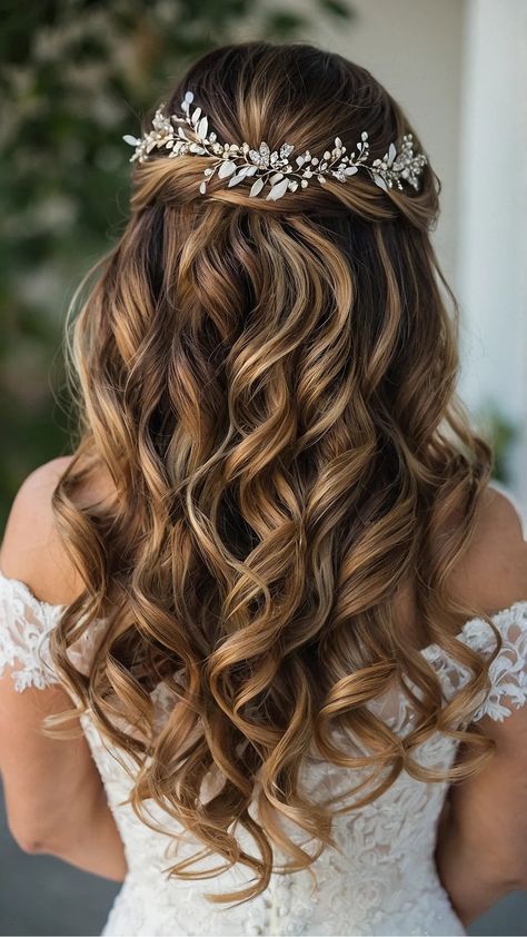 Hair Pieces For Wedding Half Up, Maid Hairstyles, Bridal Hairstyles Medium Length, Half Up Half Down Ideas, Elegant Braids, Wedding Brainstorming, Glamorous Wedding Hair, Hair Lookbook, Bridal Hair Half Up