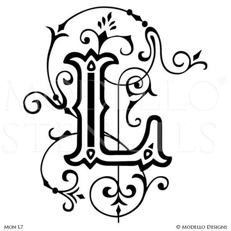 Paint Letters, L Monogram, Monogram Stencil, Monogram Wall Art, Graphic Design Jobs, Stencil Design, Fancy Letters, Script Typography, Design Themes