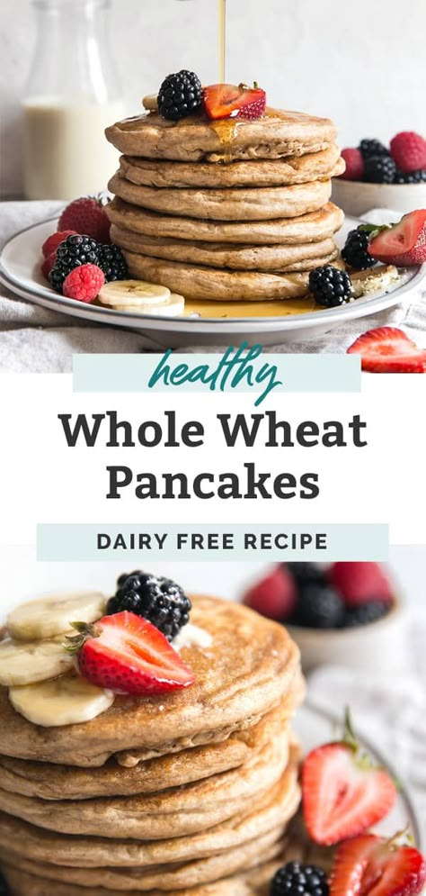 Whole Wheat Pancakes easy healthy recipe fluffy homemade best simple banana healthy Pancakes clean eating topping how to make Wheat Pancakes Easy, Pancake Toppings Healthy, Healthy Pancakes Easy, Clean Eating Pancakes, Wheat Pancake Recipe, Flax Pancakes, Whole Grain Pancakes, Whole Wheat Pancakes, Wheat Pancakes