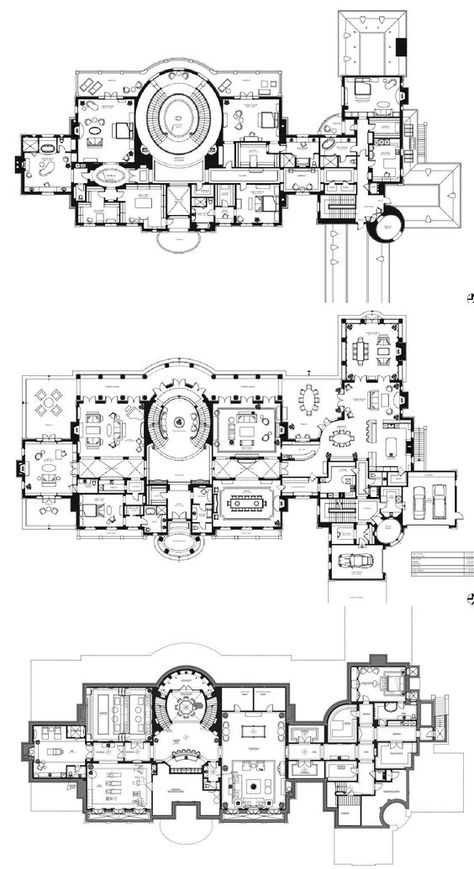 27,000 square foot "Le Grand Reve" mansion. Floor plan for all 3 levels. Address: 68 Locust Rd, Winnetka IL. By Richard Landry Design. (Yes, I've already pinned this house, but this has all 3 levels together in one place instead of separately) - Believe Alpine Mansion, Mansion Floor Plans, Mansion Plans, House Plans Mansion, Mansion Designs, Mansion Floor Plan, Architectural Floor Plans, Villa Plan, Luxury House Plans