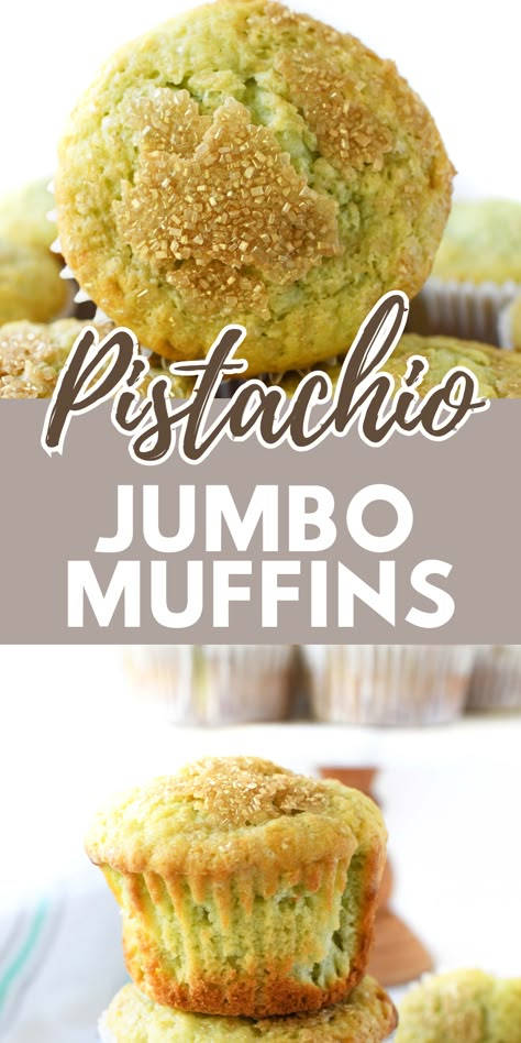 Jumbo Pistachio Muffins, Pistachio Pudding Muffins, Bakery Style Pistachio Muffins, Fancy Muffin Recipes, Jumbo Bakery Style Muffins, Pistachio Scones Recipe, Pistachio Muffins Recipe With Pudding, Bakery Style Muffins Jumbo, Jumbo Muffins Recipes