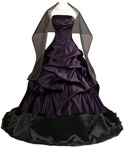 Purple Gothic Prom Dress, Black Plus Size Wedding Dress, Purple And Black Wedding, Gothic Ball Gown, Halloween Wedding Dresses, Gothic Prom, Gothic Prom Dress, Purple And Black Dress, Victorian Wedding Dress