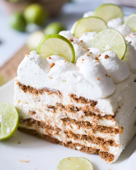 Ginger Key Lime Icebox Cake combines the refreshing tanginess of key lime with the spiciness of ginger snaps for an indulgent, easy, no-bake treat. Lime Icebox Cake, Key Lime Icebox Cake, Key Lime Whipped Cream, Stuff Flounder Recipes, Crab Stuffed Flounder, Stuffed Flounder, Box Cakes, Lime Cream, Cake Easy