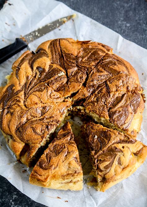 Peanut Butter Nutella Swirl Cake Peanut Butter Nutella, Nutella Cake, Swirl Cake, Homemade Chocolate Cake, Peanut Butter Cake, Healthy Bread, Simple Cake, Chocolate Swirl, Marble Cake