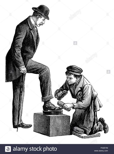 Black and white engraving of a shoeshine boy polishing the shoes of a gentleman in bowler hat. Stock Photo Holi Painting, Figure Drawing Tutorial, Polished Man, English Gentleman, Dragon Tattoos, Spartan Warrior, Bowler Hat, Music Man, Geometric Art Prints