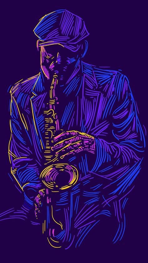 Jazz Saxophone, Saxophone Player, Color Illustration, Festival Poster, Grunge Style, Musician, Stock Photos, Illustrations