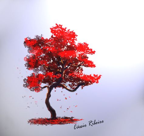 ArtStation - Red Tree, Cassio Ribeiro Bonsai Tree Painting, Waterbrush Art, Senior Thesis, Leaf Projects, Pencil Trees, Tree Plan, Tree Sketches, Painting Snow, Snowy Trees