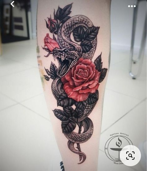 Snake And Rose Tattoo, Rose Tattoo On Arm, Leo Tattoo, Cobra Tattoo, Rose Tattoo Sleeve, Feminine Tattoo Sleeves, Rose Tattoos For Men, Rose Tattoos For Women, Snake Tattoo Design