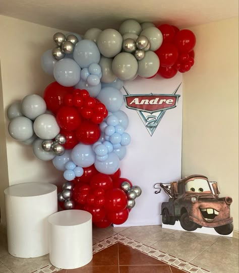 Lighting Mcqueen Balloon Garland, Cars Theme Balloon Garland, Mcqueen Balloon Decor, Disney Cars Balloon Arch, Lightning Mcqueen Backdrop, Lightning Mcqueen Balloon Garland, Disney Cars Balloon Garland, Pixar Cars Theme Birthday Party, Lightning Mcqueen First Birthday