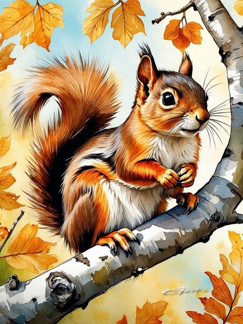 Animal Sketches Easy, Squirrel Painting, Sunset Canvas Painting, Africa Art Design, Birch Tree Art, Squirrel Art, Animal Portraits Art, Art Drawings Sketches Pencil, Smart Art