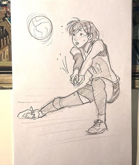 Drawing Of A Drawing, Volleyball Sketch Art, Volleyball Art Draw, Random Art Sketches, Volleyball Drawing Easy, How To Draw A Volleyball, Volleyball Girl Drawing, Volleyball Poses Drawing Reference, Volleyball Player Drawing