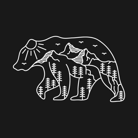 Black Bear Outline Tattoo, Bear Shirt Design, Wood Bear, Bear Line Drawing, Bear Line Art, Hiking Tattoo, Adventurous Design, Bear Vector, Bear Tattoo