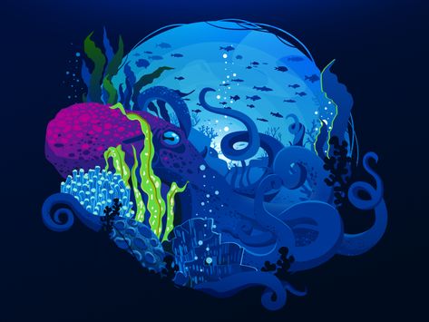 Octopus 🐙 by Andrey Prokopenko Andrey Prokopenko, True Friendships, Inspiring Illustration, Octopus Design, Underwater Art, Sea Wave, Graphic Design Lessons, Pretty Drawings, Beautiful Wallpaper