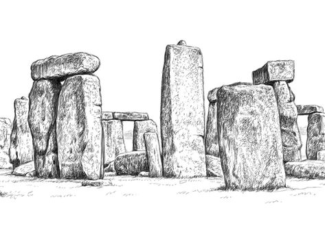 Stonehenge by Tom Connell Stonehenge Drawing, Stone Age Houses, Stone Age Art, Drawing Rocks, Drawing Scenery, Architecture Portfolio Design, Nature Art Drawings, Drawing Examples, Stone Architecture