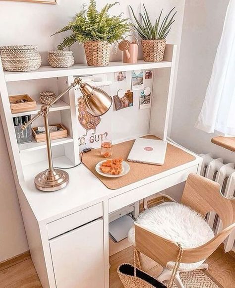 desk decor ideas Small Home Office Makeover, Desk Setup Ideas, Ikea Micke, Micke Desk, Home Office Makeover, Creative Desk, Creative Desks, Cozy Desk, Room Organisation