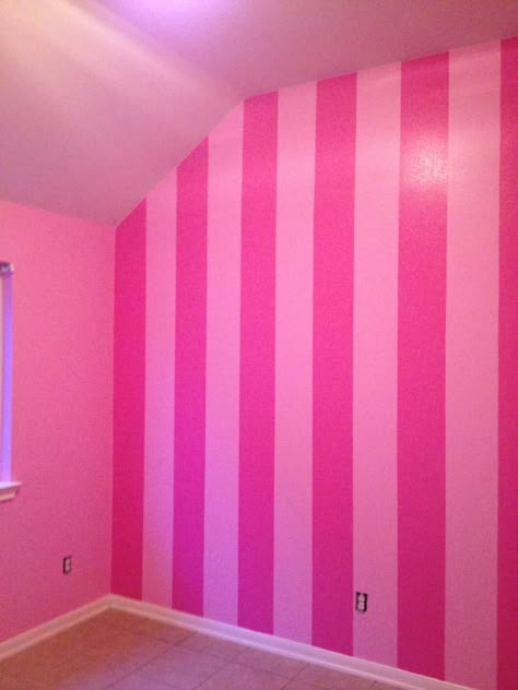 Pink striped wall. I painted this in the nursery!! Victoria Secret Bedroom, Pink Striped Walls, Hot Pink Bedrooms, Secret Walls, Pink Bedroom Walls, Barbie Bedroom, Pink Bedroom For Girls, Barbie Room, Purple Bedroom