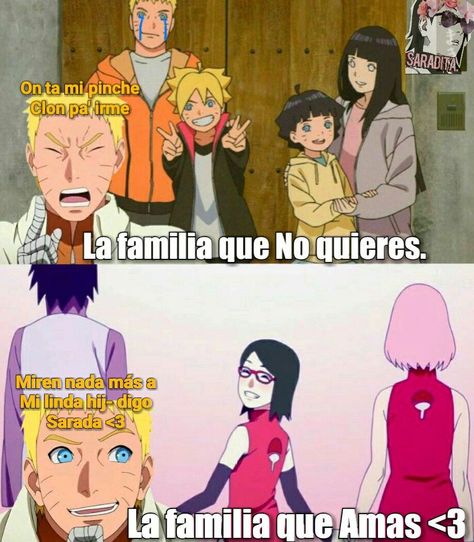 Familia Uzumaki hyuga(excepto himawari)<<<<<<<<<familia Uchiha haruno o familia Uchiha Uzumaki Anti Hinata, Naruto Meme, Funny Naruto, Naruto Sasuke Sakura, Naruto Uzumaki Shippuden, Memes Anime, Sakura And Sasuke, Team 7, Humor Memes