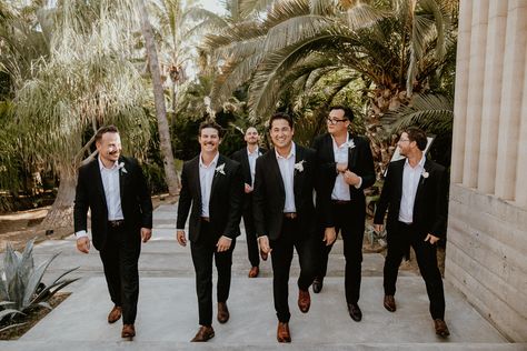 Black Suit Brown Shoes, Casual Groomsmen Attire, Groomsmen Attire Black, Groomsmen Attire Beach Wedding, Black Groomsmen Suits, Groom Attire Black, Groomsmen Colours, Casual Groomsmen, Acre Baja