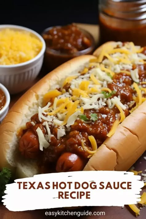 Texas Tommy Hot Dogs, Texas Pete Recipes, Texas Hot Dog Sauce, Texas Hot Dog Sauce Recipe, Marinated Hot Dogs Recipes, Greek Hot Dog Sauce Recipe, Texas Hot Sauce, Hot Dog Chili Sauce Recipe, Hot Dog Chili Recipe