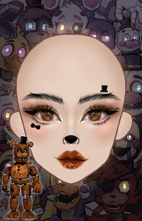 Holloween Makeup, Creepy Makeup, Fnaf Cosplay, Anime Cosplay Makeup, Punk Makeup, Makeup Drawing, Fnaf Freddy, Makeup Face Charts, Graphic Makeup