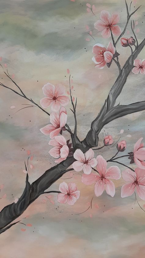 Japanese Blossom Tree Painting, Piktura Te Bukura, Cherry Blossom Painting Acrylic, Blossom Tree Painting, Sakura Painting, Cherry Blossom Drawing, Thistles Art, Pink Flowering Trees, Floral Art Paintings