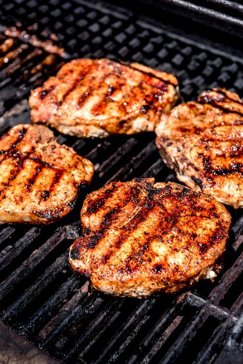 These Perfect Grilled Pork Chops with Sweet BBQ Pork Rub need to be on the menu for your next outdoor cookout or barbecue!  These succulent, juicy, bone-in pork loin chops with this homemade barbecue rub made with a little brown sugar and spices are sure to get rave reviews. #sponsored #pork #porkchops #easy #grilled #perfect #tender #juicy #summer #cookout #grilling #bbq #barbecue #rub #homemade #dinner Tender Bbq Pork Chops, Grilling Bone In Pork Chops, Pork Chops On Bbq, How To Bbq Pork Chops, Pork Loin Chops Recipes Boneless Grilled, Bone In Grilled Pork Chops, Best Bbq Pork Chops, Grilled Pork Chop Recipes Bone In, Bone In Pork Chops On The Grill