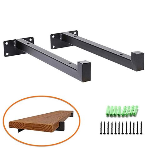 Amazon.com: Heavy Duty Industrial Shelf Brackets - 10" Floating Metal Shelving Supports with Lip, Wall Mounted Retro Shelves Hardware Brace for DIY Decor or Custom Wall Shelving (2 Pack - Black): Home Improvement Floating Shelving, Black Metal Shelf, Retro Shelves, Industrial Floating Shelves, Rustic Wood Floating Shelves, Industrial Shelf, Wooden Partitions, Shelf Hardware, Bracket Shelf