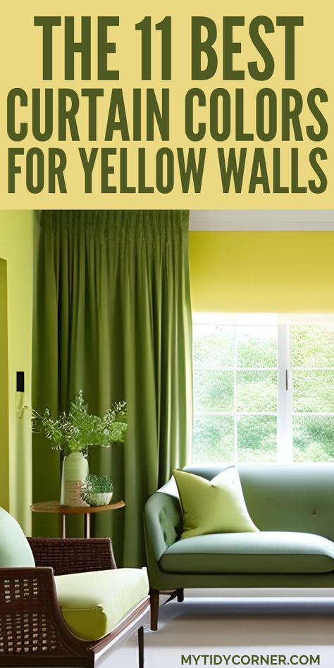 Transform your yellow walls into a stunning canvas with these jaw-dropping curtain color ideas! Discover the best curtain colors for yellow walls. From vibrant palettes to sophisticated neutrals, here are the best color curtains for yellow wall. Find out what color curtains go with yellow walls and say goodbye to boring windows. Yellow Color Bedroom Ideas, Yellow Bedroom Curtain Ideas, Yellow Room Curtain Ideas, How To Decorate Yellow Walls, Yellow Walls Curtain Ideas, Curtains For Yellow Walls Bedroom, Curtains To Go With Yellow Walls, Curtains With Yellow Walls, Curtains For Light Yellow Walls