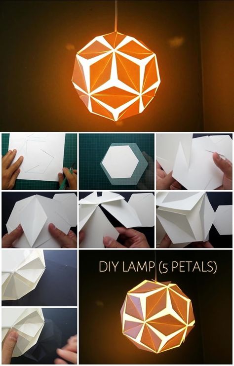 DIY Five Petals Pendant Light Pictures, Photos, and Images for Facebook, Tumblr, Pinterest, and Twitter Origami Light, Paper Lighting, Diwali Lamp, Origami Lights, Paper Lanterns Diy, Paper Lantern Lights, Origami Lamp, Diy Pendant Light, Diy Lampe