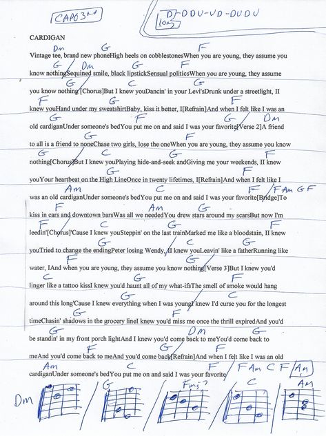 cardigan (Taylor Swift) Guitar Chord Chart - Capo 3rd Taylor Swift Ukulele Songs, Idk You Yet Guitar Chords, Taylor Swift Songs Ukulele Chords, Piano Chords For Songs Taylor Swift, Taylor Swift Songs Piano Chords, Taylor Swift Gutair, Taylor Swift Guitar Chords Easy, Guitar Chords And Lyrics Taylor Swift, Taylor Swift Ukulele Chords