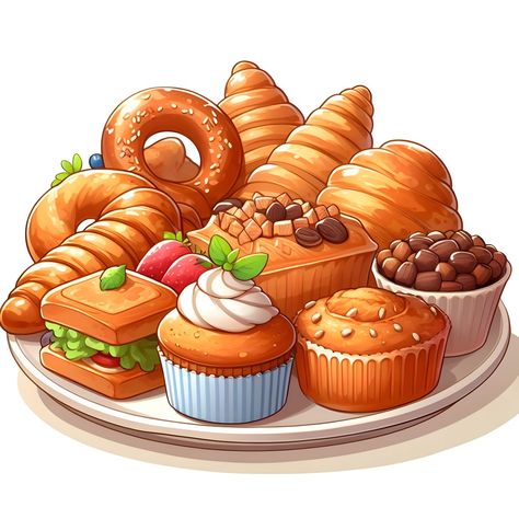 Dessert Clipart, Food Art Painting, Food Cartoon, Food Clipart, Food Illustration Art, Cute Food Art, Cute Food Drawings, Food Painting, What's For Breakfast