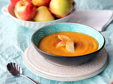 Cozy, healthy maple butternut squash and apple soup loaded with delicious fall flavors. This creamy soup is sweet, savory, and dairy & gluten free! Maple Butternut Squash, Squash And Apple Soup, Squash Apple Soup, Butternut Squash Apple Soup, Butternut Squash Apple, Curried Butternut Squash Soup, Apple Soup, Cup Of Soup, Ambitious Kitchen