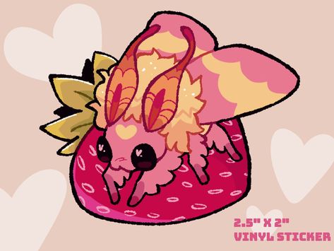 ✩ original art ✩ glossy vinyl ✩ roughly 2.5 x 2 inches ✩ water resistant, but please do not submerge or dishwash! indoor use is recommended ✩ shipped in an envelope unless bought with non-sticker items Cute Moth Art, Strawberry Character, Poodle Moth, Strawberry Cute, Moth Sticker, Rosy Maple Moth, Cute Moth, Moth Art, Art Mignon