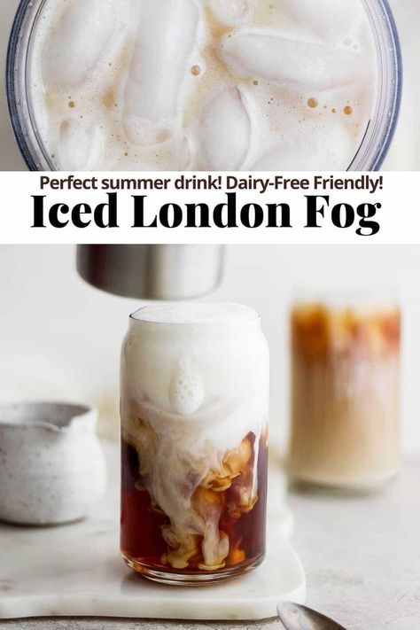 London Fog Tea Iced, Ice London Fog, Simple Cafe Food Ideas, Iced Tea Drinks Recipes, Coffee And Tea Recipes, Easy Cold Drinks To Make, Earl Grey Drinks, Healthy Iced Drinks, Summer Cafe Drinks