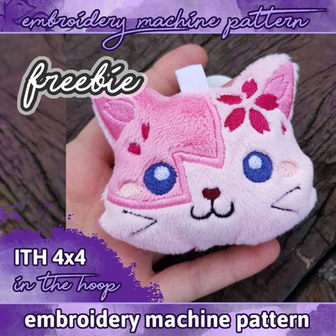 Freebie - ITH 10x10 Sakura Kitty / 4x4 sakura kitty head - lillipaya's Ko-fi Shop Ith Embroidery Projects, Fabric Doll Pattern, Ith Embroidery, Animal Sewing Patterns, Kitty Plush, Machine Pattern, Hoop Embroidery, Machine Embroidery Patterns, Embroidery Ideas