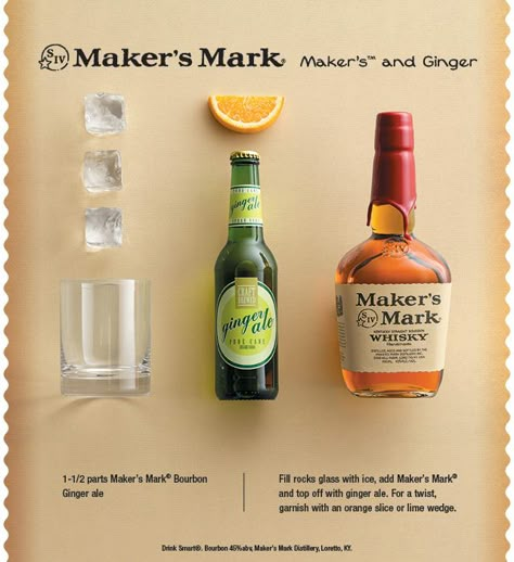 Maker's and Ginger Ale - a simple, tasty drink for the tailgate, cookout, or party! Ginger Recipe, Bourbon Drinks, Bourbon Cocktails, Mixed Drinks Recipes, Ginger Recipes, Alcohol Drink Recipes, Recipe Card, Ginger Ale, Alcohol Recipes