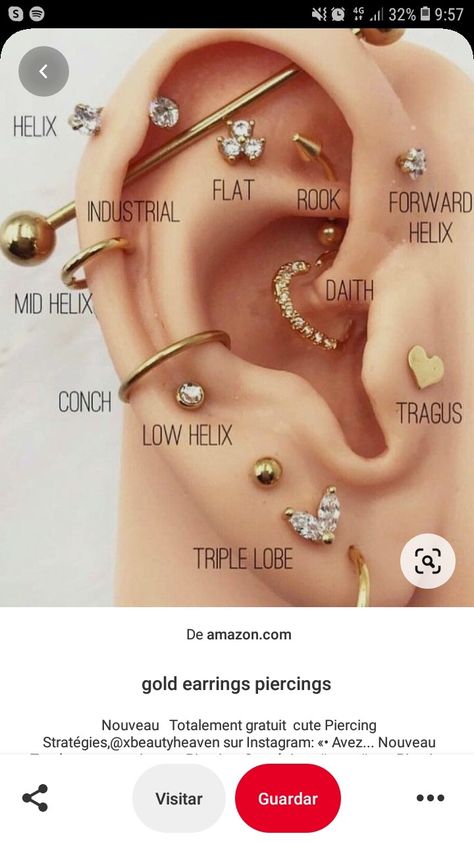 Ear Piercing Diagram, Mid Helix Piercing, All Ear Piercings, Full Ear Piercings, Ear Piercing Cartilage, Ear Piercing Names, Earrings Piercings, Different Ear Piercings, Ear Peircings